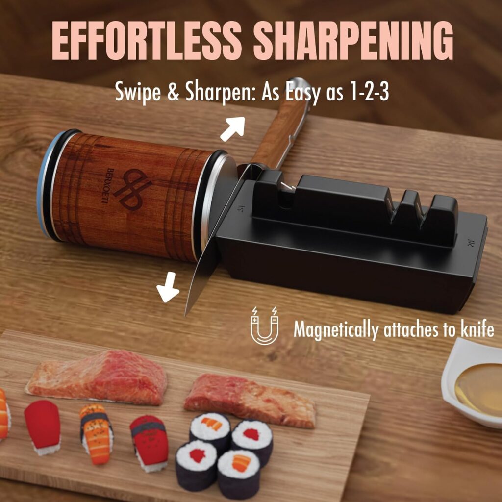 Berxoeti Rolling Knife Sharpener Kit - Pro-Grade Diamond  Ceramic Sharpening System with Enhanced Magnetic Base 15° and 20° Angles for Any Hardness of Steels - Perfect for Kitchen Knives, Chef Knive