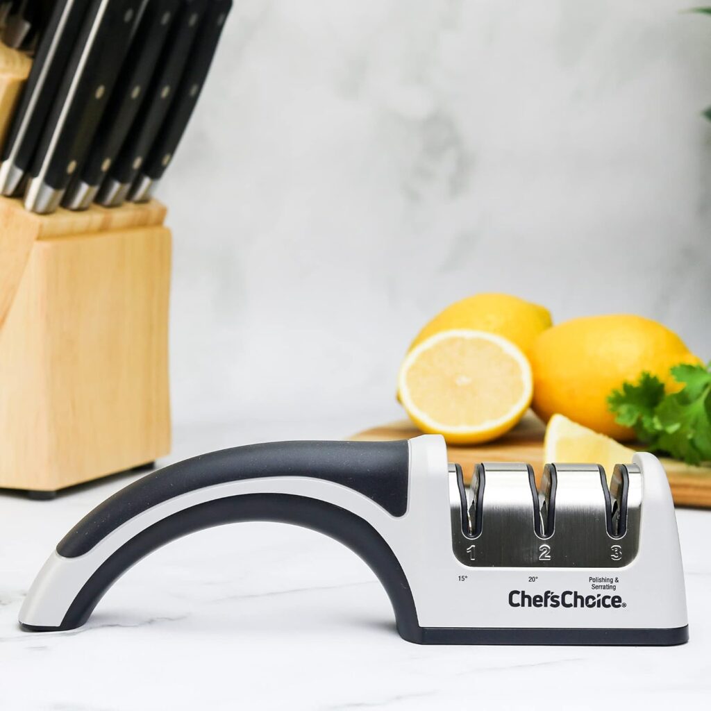 ChefsChoice 4643 Manual Knife Sharpeners 15 and 20-Degree for Serrated and Straight Knives Diamond Abrasives, 2-Stage, Gray