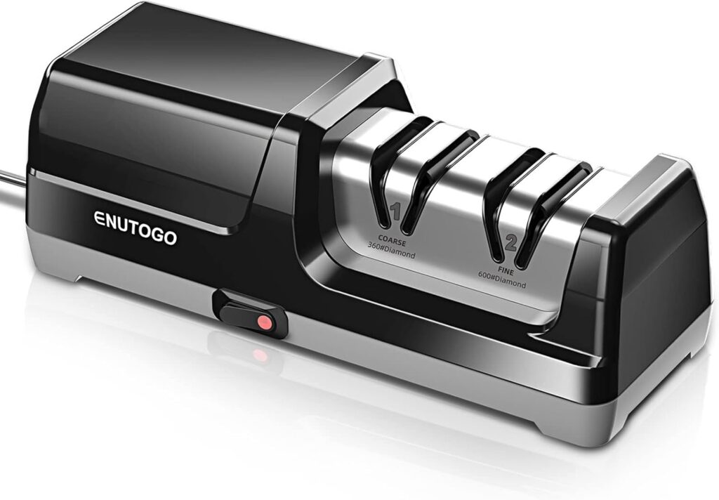 Enutogo Electric Knife Sharpener, Professional 2-Stages Knife Sharpeners with Diamond Abrasives for 20-Degree Straight Edge, Knife Sharpener for Kitchen Knives with Sharpening and Polishing, Black