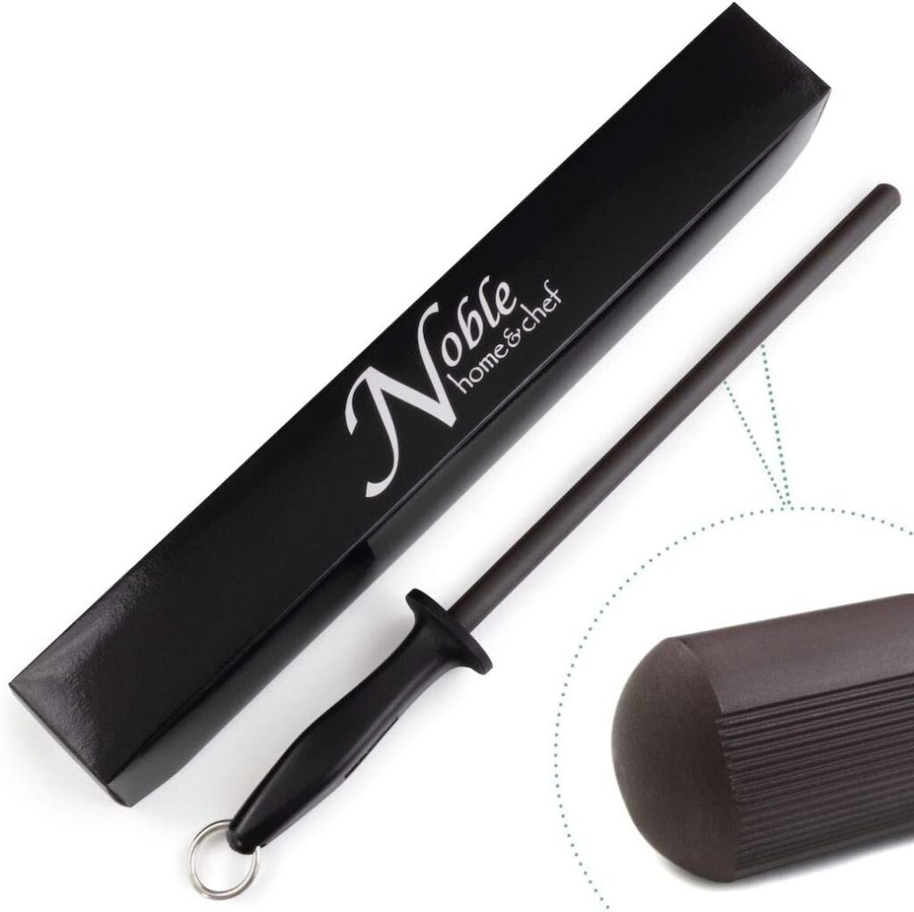 Professional 11.5 Inch Ceramic Honing Rod Has 2 Grit Options, a Firm-Grip Handle, Hanging Ring, and Japanese Ceramic. Noble Home  Chef Sharpening Rods are Perfect for Chefs! (Black, 2000/3000 Grit)