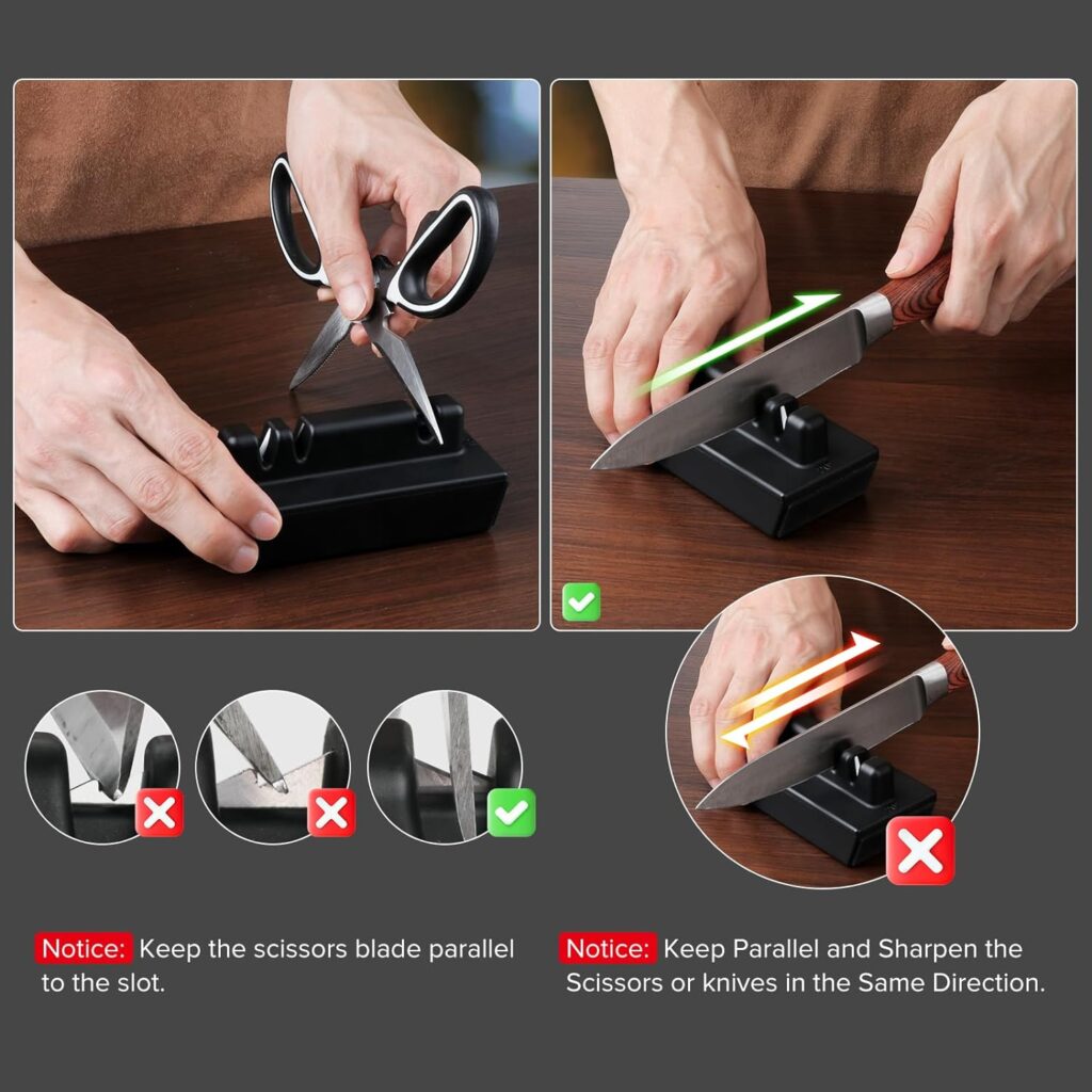 Rolling Knife Sharpener with Diamond and Ceramic Discs Suitable for Steel of any Hardness, Grind and Polish the Knife blades and Scissors, Magnetic Angle with 15  20 Degrees (Stainless steel roller)
