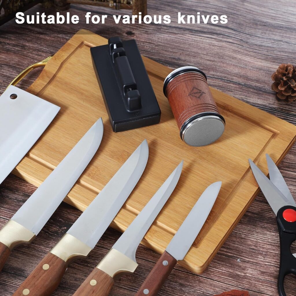 Rolling Knife Sharpener with Industry Diamonds, Knife Sharpener Tool Work for any Hardness of Steel, Knife Sharpening Magnetic Angle with 15/20°, Suitable for any Knives, High-end Wooden Box Packaging
