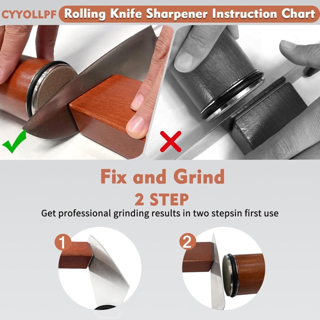 Rolling Knife Sharpener,CYYOLLPF Upgraded Knife Sharpener Industry Diamond Knife Sharpening Tool Rolling Knife Sharpener Kit with 15 and 20 Degree Magnetic Angle Base for Kitchen Knives