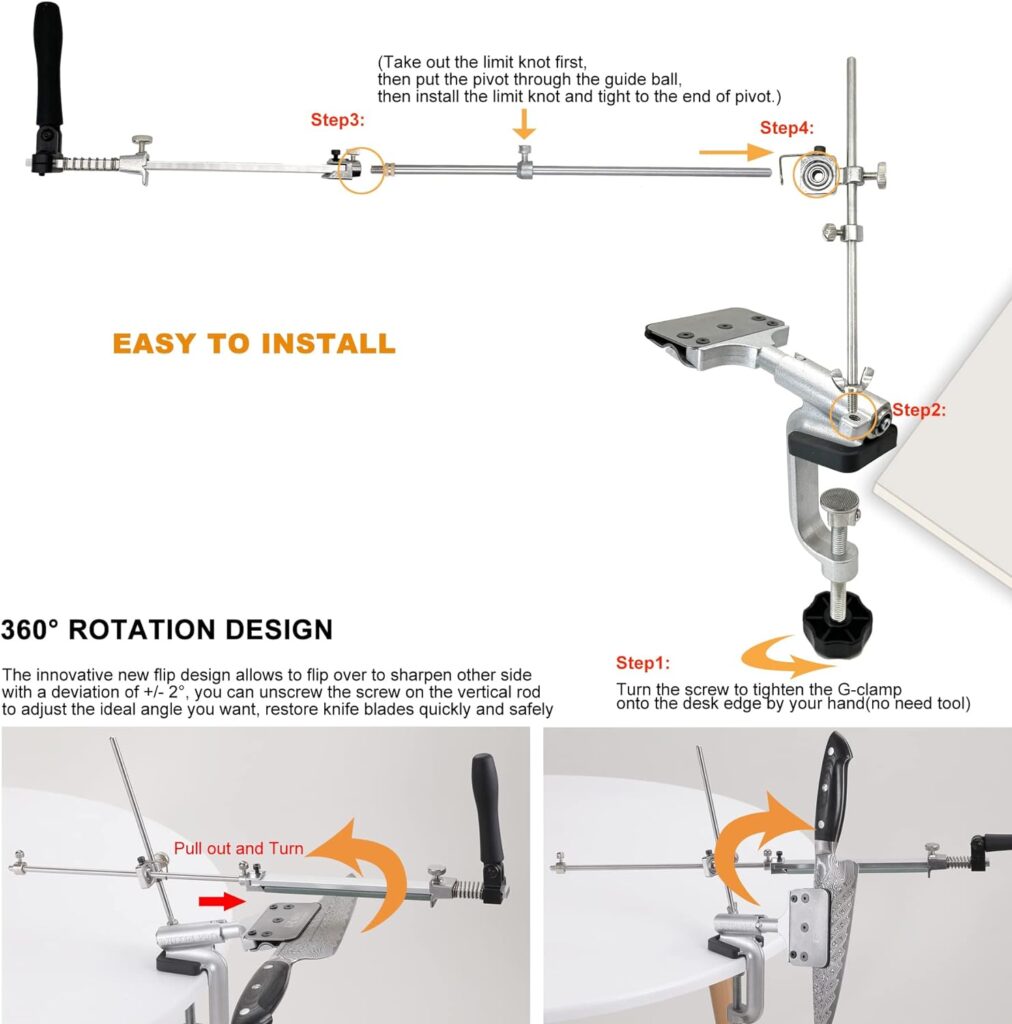 RUIXIN PRO RX-008 Kitchen Knife Sharpener System with 10 Whetstones, 360° Rotation Flip Design, Fixed Angle Stainless Steel Professional Chef Knife Sharpening Kit Fine Grinding Polishing Tool
