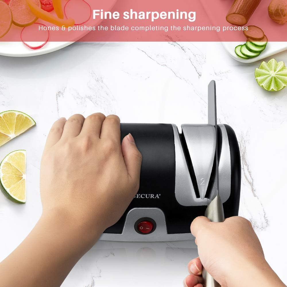 Secura Electric Knife Sharpener, 2-Stage Kitchen Knives Sharpening System Quickly Sharpening Black