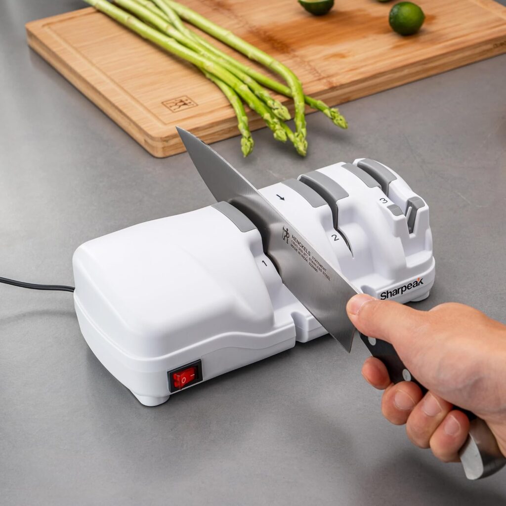 Sharpeak Professional Electric Knife Sharpener with Versatile 3 Stages, Monocrystalline Diamond Wheels, Overheat Protection, Ultra-Quiet Motor, Quick Knife Sharpening for Kitchen Knives, Easy to Use