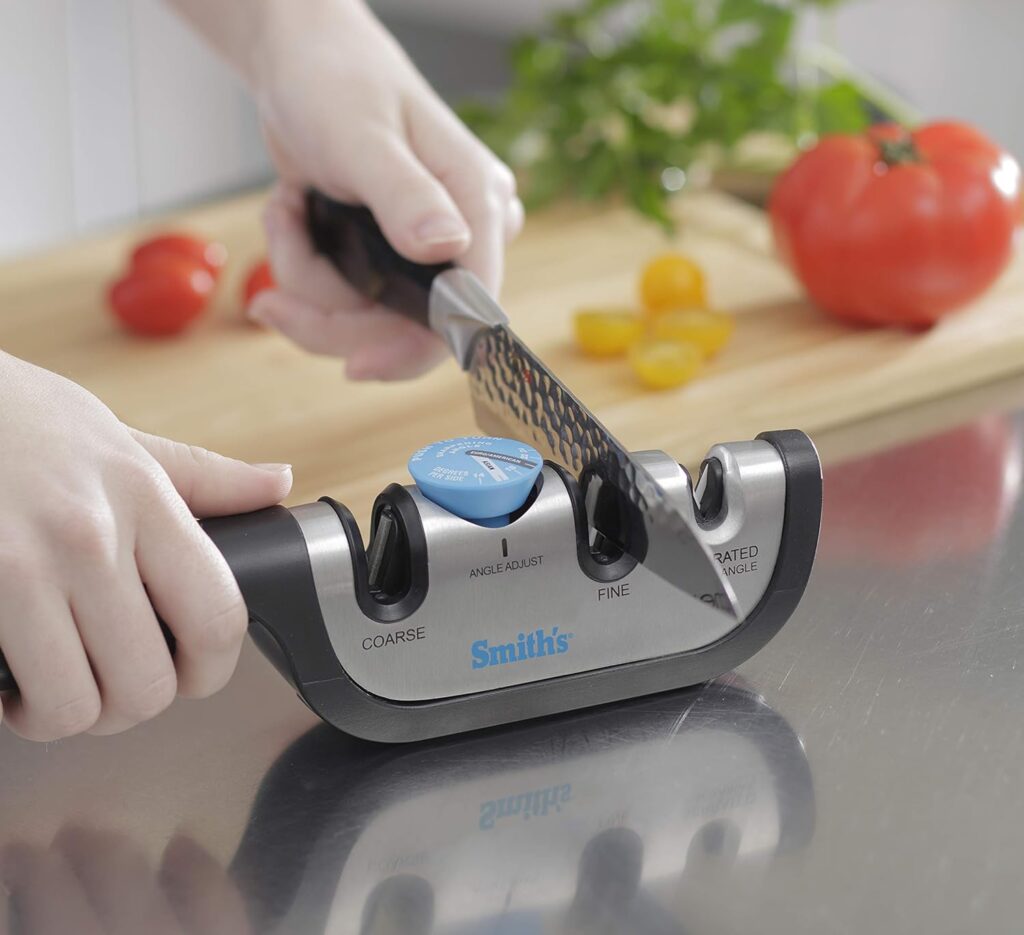 Smith’s 50146 Adjustable Angle Knife Sharpener - Stainless - Adjustable Sharpening Angles - Repair, Restore  Polish Blades - 2-Stage Handheld Manual Sharpener - Kitchen, Straight  Serrated Knives
