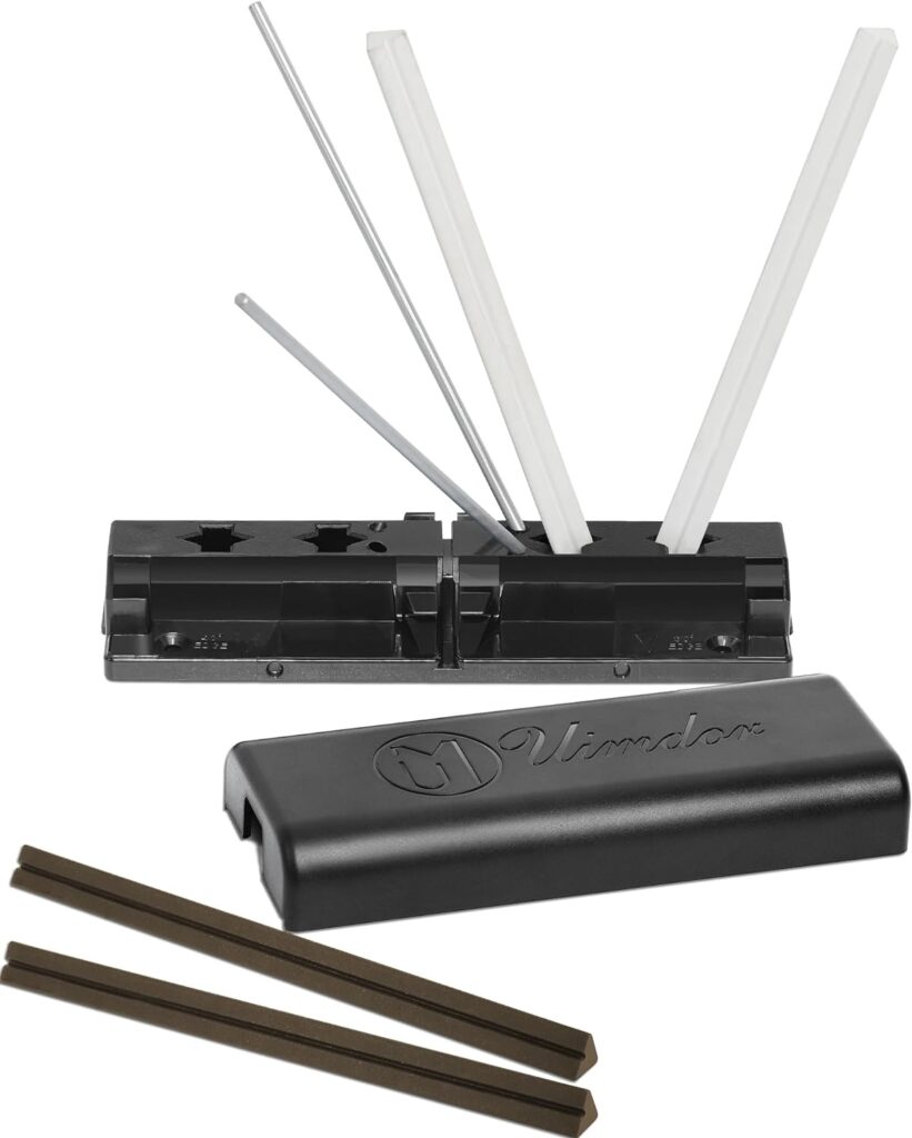 Tri knife sharpener with Safety Rods, Premium Alumina Ceramic Stones, Sharpener Rods for Quickly Repairing and Polishing Straight for Kitchen Knives, Scissors, and Razors