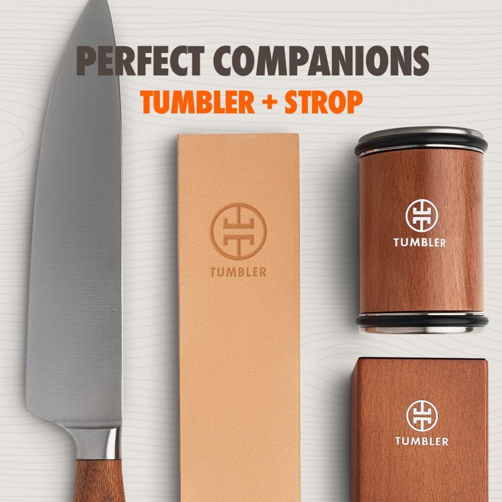 Tumbler Rolling Knife Sharpener™  Leather Strop Companion - Knife Sharpening Made Easy - Complete Knife Sharpening System for Kitchen Knives - Offers 15  20 Degree Sharpening