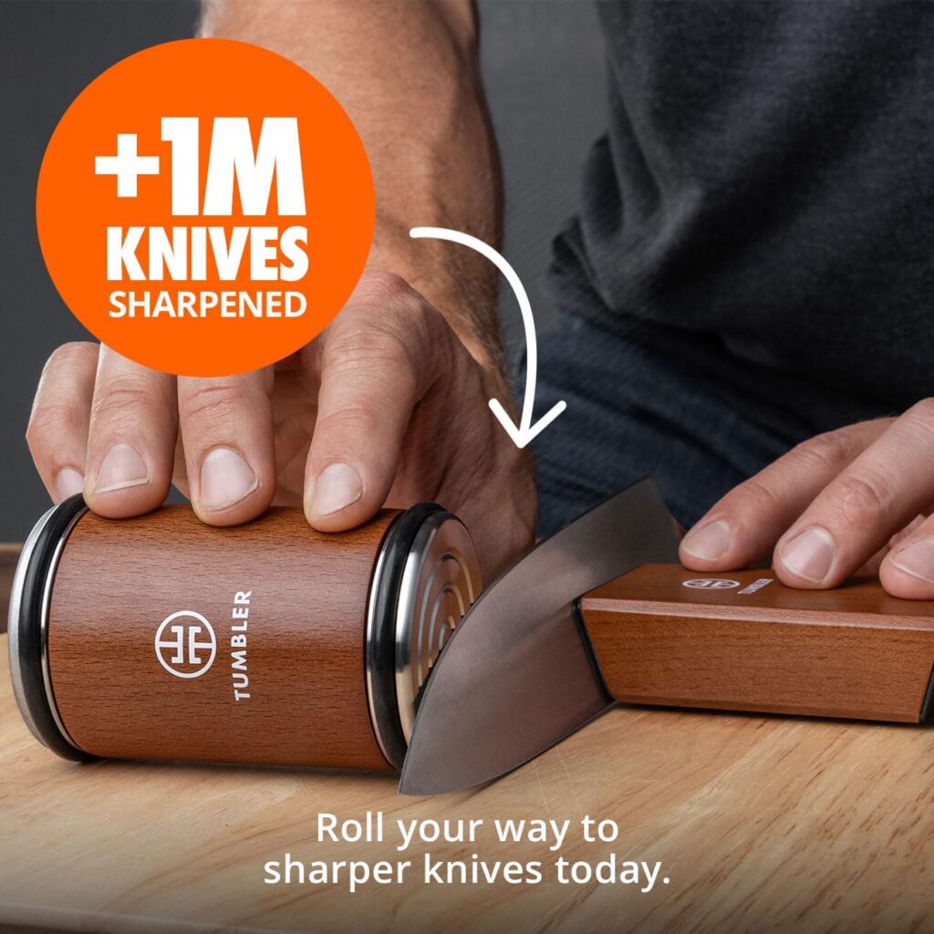 Tumbler Rolling Knife Sharpener™  Leather Strop Companion - Knife Sharpening Made Easy - Complete Knife Sharpening System for Kitchen Knives - Offers 15  20 Degree Sharpening