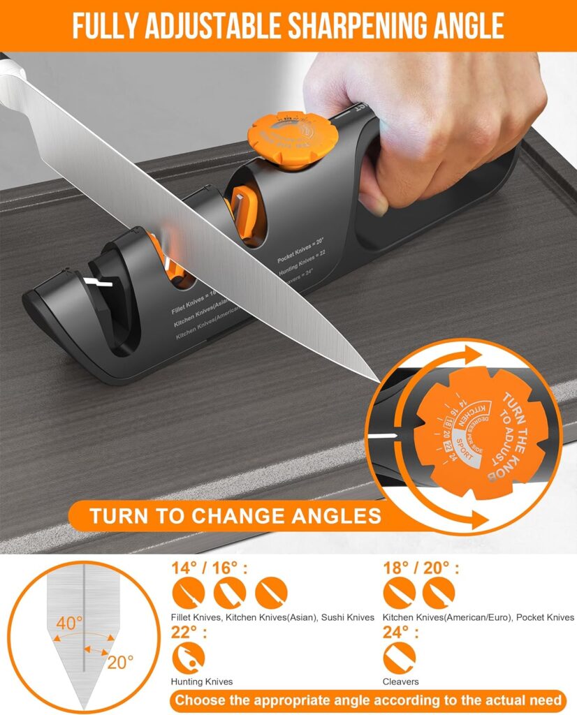 YeopAsda Adjustable Knife Sharpener Kit 14-24 Degree Sharpening Angle for Kitchen Knives  Scissors - Pocket Knife Sharpening Kit for Chef Knife Set - Knife Sharpener with Storage Bag