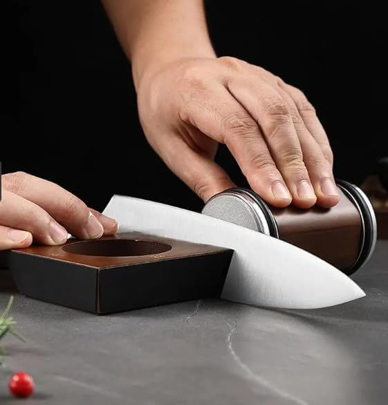 Rolling Knife Sharpener kit with Leather Strop and 15, 18, 20  22 Degree Angles - Knife Sharpener Kit - Roller Knife Sharpening System with Stand, Holder  Eraser - Acacia Wood