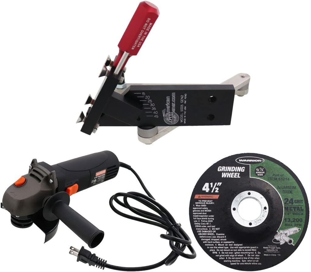 All American Sharpener Model 5005 Adjustable Lawn Mower Blade Sharpener with Angle Grinder and Wheel