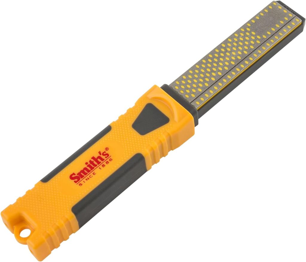 Smiths DCS4 4” Diamond Combination Sharpener - Double Sided Stone - Outdoor Field Knife Sharpener - Fish Hook  Pointed Tools Micro Sharpener - Lightweight, Compact, Handheld